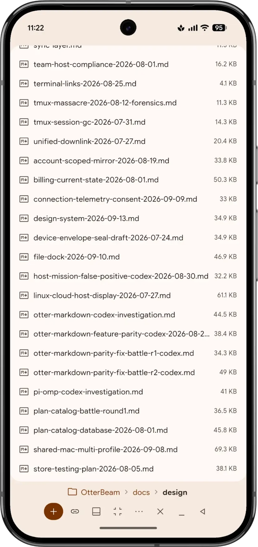 A phone browsing a folder of Markdown files on the computer.